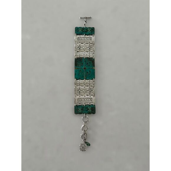Silpada SS+Patina Brass "Artifact" Panel Toggle Bracelet B2832 - Picture 1 of 4